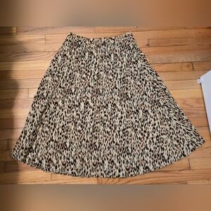 Leopard Print Pleated A-Line Skirt - Beige/Black